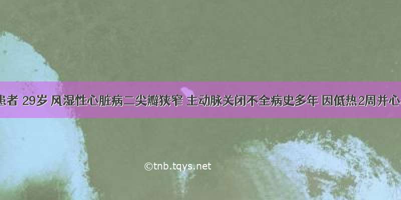 男性患者 29岁 风湿性心脏病二尖瓣狭窄 主动脉关闭不全病史多年 因低热2周并心衰