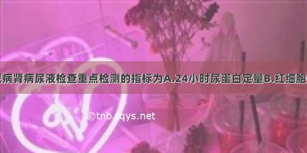 ()早期糖尿病肾病尿液检查重点检测的指标为A.24小时尿蛋白定量B.红细胞C.尿糖定量