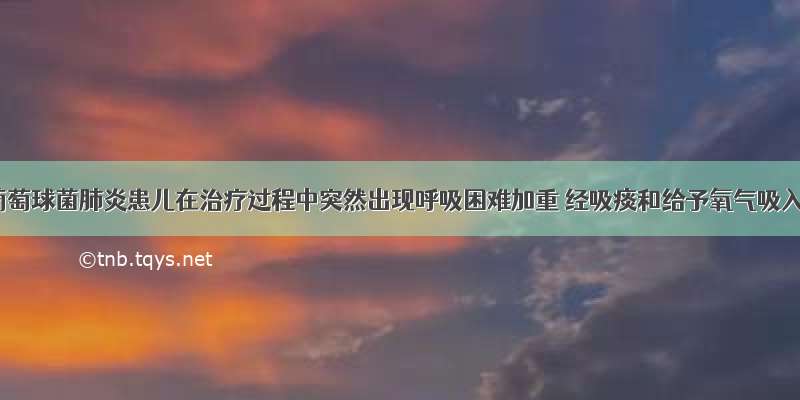 金黄色葡萄球菌肺炎患儿在治疗过程中突然出现呼吸困难加重 经吸痰和给予氧气吸入后无