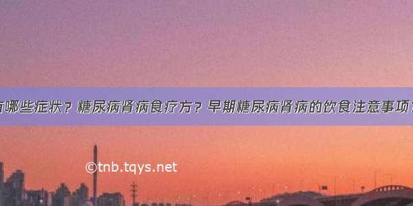 糖尿病肾病有哪些症状？糖尿病肾病食疗方？早期糖尿病肾病的饮食注意事项？糖尿病患者