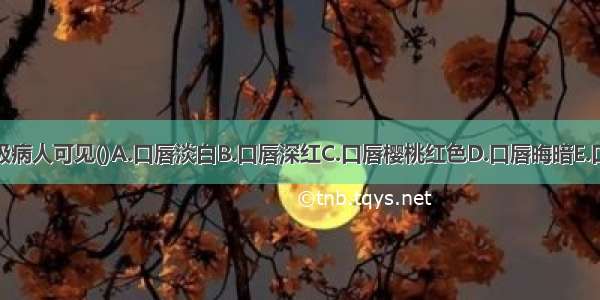 寒盛痛极病人可见()A.口唇淡白B.口唇深红C.口唇樱桃红色D.口唇晦暗E.口唇青黑