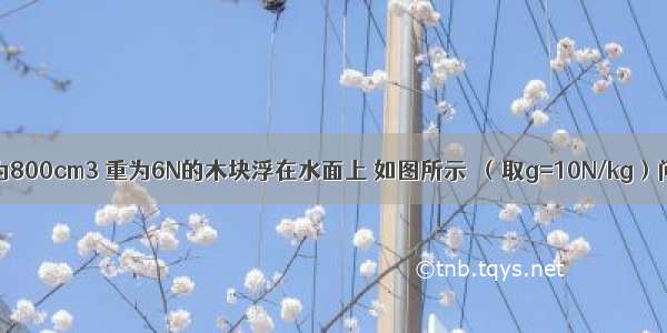 有一个体积为800cm3 重为6N的木块浮在水面上 如图所示．（取g=10N/kg）问：（1）木