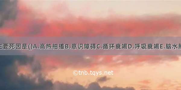 乙脑的主要死因是()A.高热抽搐B.意识障碍C.循环衰竭D.呼吸衰竭E.脑水肿ABCDE