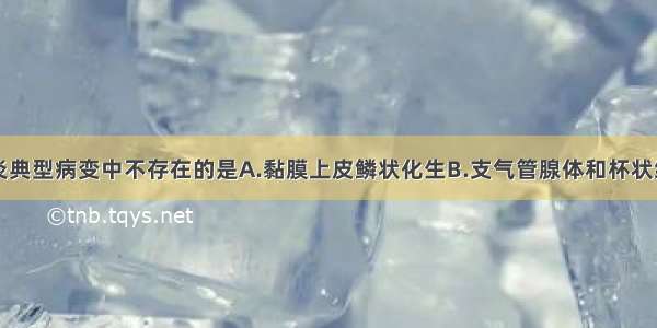 慢性支气管炎典型病变中不存在的是A.黏膜上皮鳞状化生B.支气管腺体和杯状细胞增生C.支