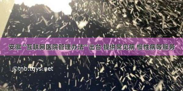 安徽“互联网医院管理办法”出台 提供常见病 慢性病等服务