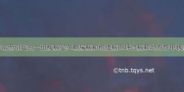 因激素分泌异常而引起的一组疾病是A.糖尿病和佝偻病B.坏血病和地方性甲状腺肿大C.糖尿