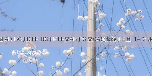 已知：如图 AD⊥BC于D EF⊥BC于F EF交AB于G 交CA延长线于E 且∠1=∠2．求证：AD