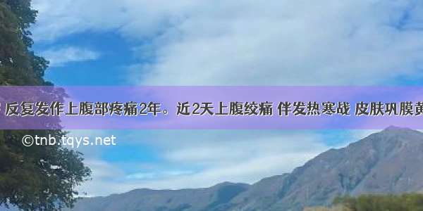 女性 54岁 反复发作上腹部疼痛2年。近2天上腹绞痛 伴发热寒战 皮肤巩膜黄染。该病