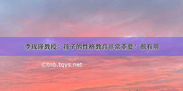 李玫瑾教授：孩子的性格教育非常重要！很有用