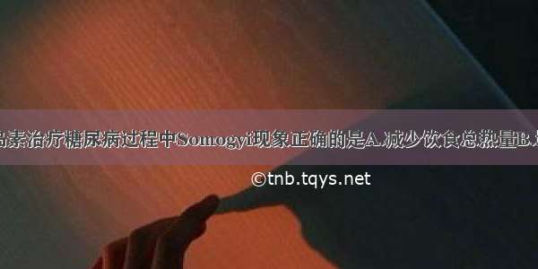 关于处理胰岛素治疗糖尿病过程中Somogyi现象正确的是A.减少饮食总热量B.增加胰岛素剂