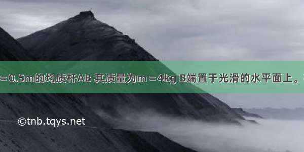 如图所示 长＝0.5m的均质杆AB 其质量为m＝4kg B端置于光滑的水平面上。在杆的B端作