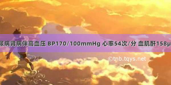 女 50岁。糖尿病肾病伴高血压 BP170/100mmHg 心率54次/分 血肌酐158μmol/L。最适