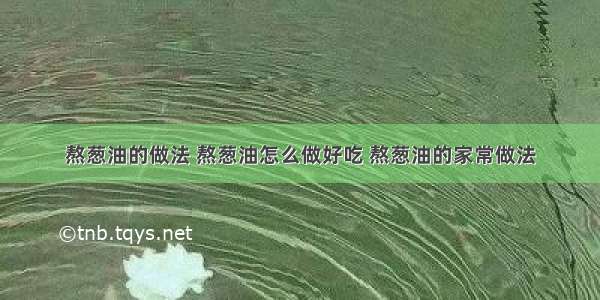 熬葱油的做法 熬葱油怎么做好吃 熬葱油的家常做法