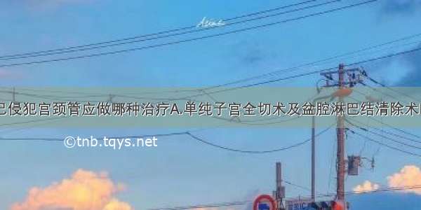 子宫内膜癌已侵犯宫颈管应做哪种治疗A.单纯子宫全切术及盆腔淋巴结清除术B.子宫颈锥切