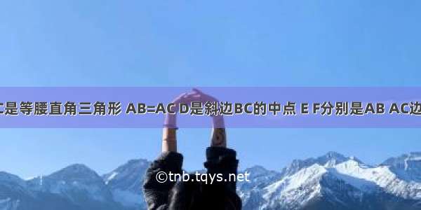 如图 △ABC是等腰直角三角形 AB=AC D是斜边BC的中点 E F分别是AB AC边上得点 且D