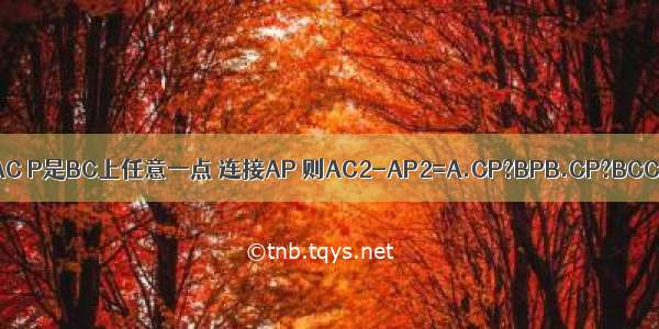 已知 如图 在△ABC中 AB=AC P是BC上任意一点 连接AP 则AC2-AP2=A.CP?BPB.CP?BCC.BP?BCD.以上都不对