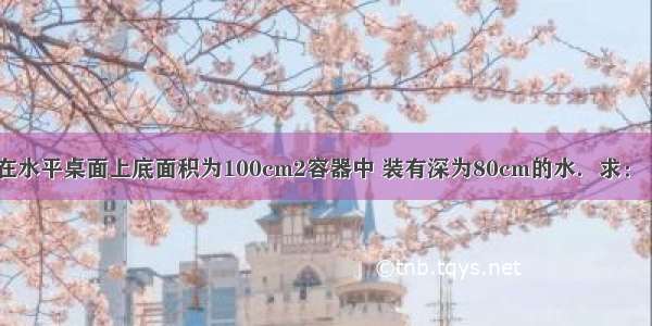 如图所示 放在水平桌面上底面积为100cm2容器中 装有深为80cm的水．求：（g取10N/Kg