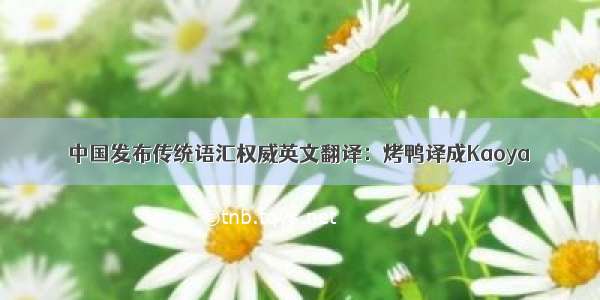 中国发布传统语汇权威英文翻译：烤鸭译成Kaoya