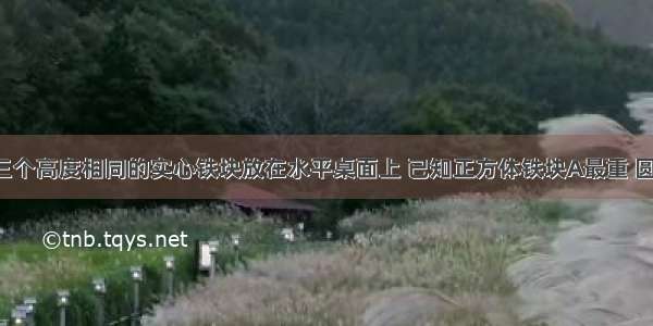 如图所示 三个高度相同的实心铁块放在水平桌面上 已知正方体铁块A最重 圆柱体铁块C