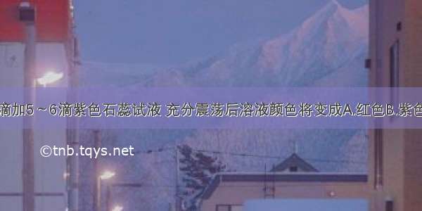 向2ml氨水中滴加5～6滴紫色石蕊试液 充分震荡后溶液颜色将变成A.红色B.紫色C.无色D.蓝色