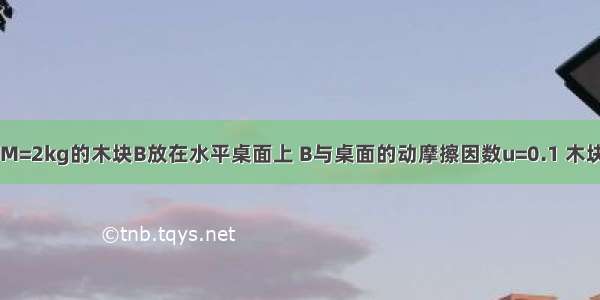 如图所示 质量为M=2kg的木块B放在水平桌面上 B与桌面的动摩擦因数u=0.1 木块一侧系着轻绳绳