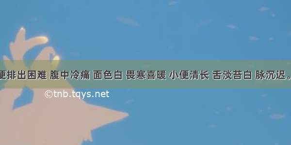 患者大便排出困难 腹中冷痛 面色白 畏寒喜暖 小便清长 舌淡苔白 脉沉迟。治疗除