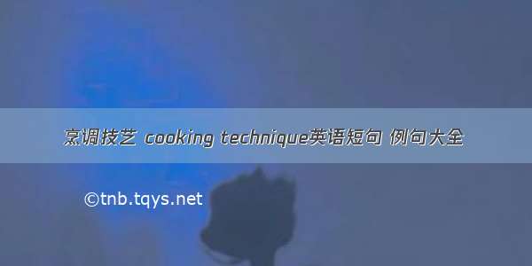 烹调技艺 cooking technique英语短句 例句大全