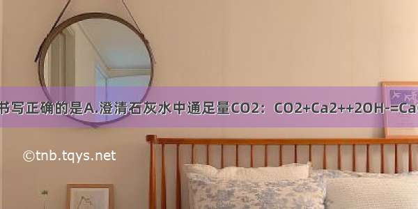 下列离子方程式书写正确的是A.澄清石灰水中通足量CO2：CO2+Ca2++2OH-=CaCO3↓+H2OB.Cl