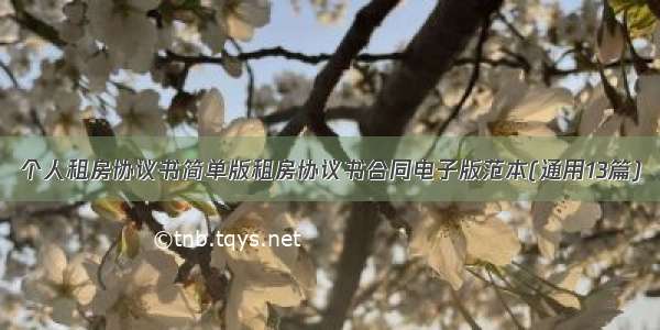 个人租房协议书简单版租房协议书合同电子版范本(通用13篇)