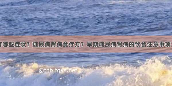 糖尿病肾病有哪些症状？糖尿病肾病食疗方？早期糖尿病肾病的饮食注意事项？糖尿病患者