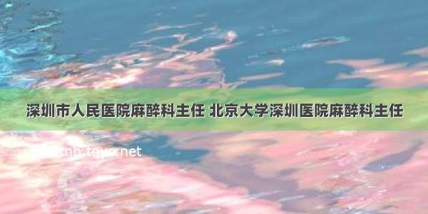 深圳市人民医院麻醉科主任 北京大学深圳医院麻醉科主任