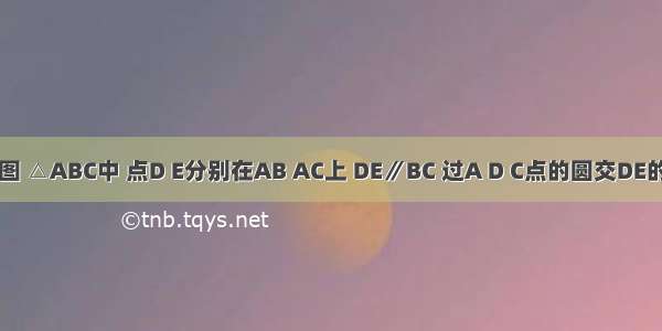 已知：如图 △ABC中 点D E分别在AB AC上 DE∥BC 过A D C点的圆交DE的延长线于