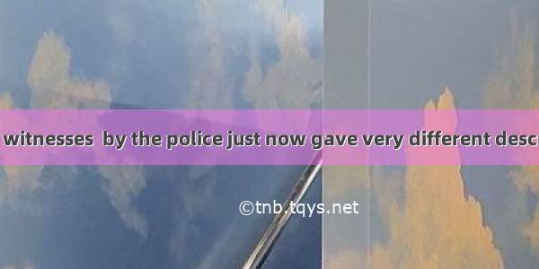 (·陕西 14)The witnesses  by the police just now gave very different descriptions of the