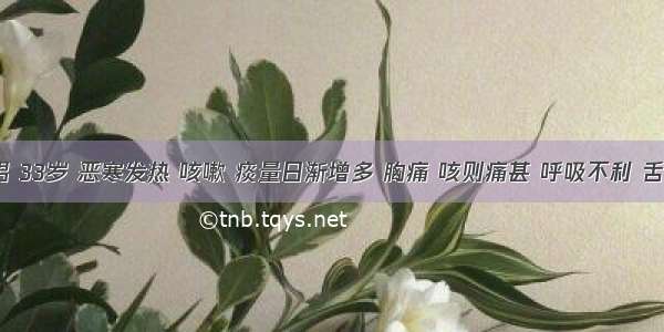 患者 男 33岁 恶寒发热 咳嗽 痰量日渐增多 胸痛 咳则痛甚 呼吸不利 舌苔薄黄