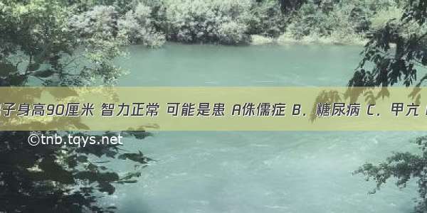 某成年男子身高90厘米 智力正常 可能是患 A侏儒症 B．糖尿病 C．甲亢 D.呆小症