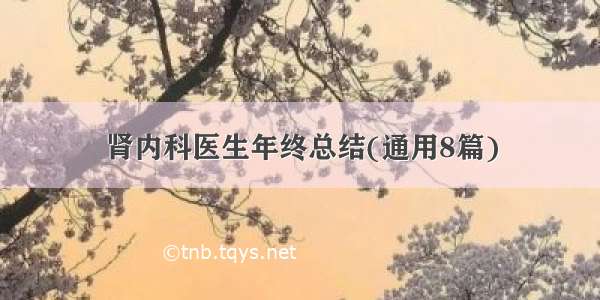 肾内科医生年终总结(通用8篇)