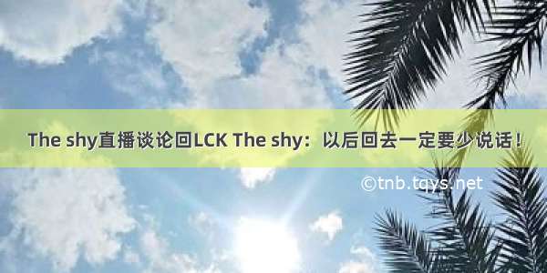 The shy直播谈论回LCK The shy：以后回去一定要少说话！