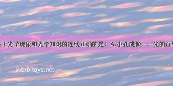 单选题下面关于光学现象和光学知识的连线正确的是：A.小孔成像——光的直线传播B.水中