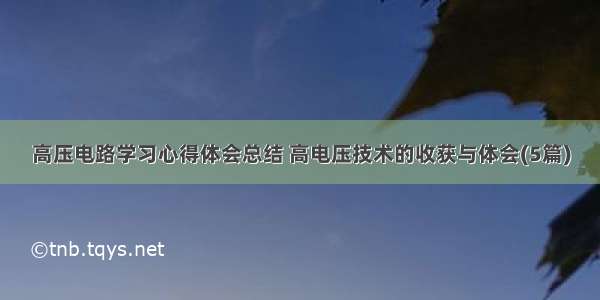 高压电路学习心得体会总结 高电压技术的收获与体会(5篇)