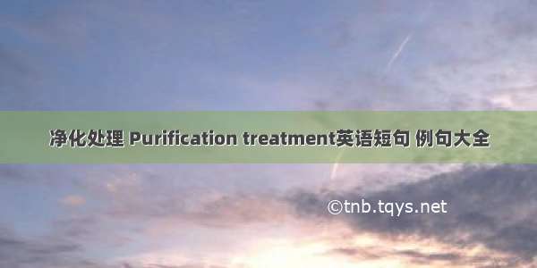 净化处理 Purification treatment英语短句 例句大全