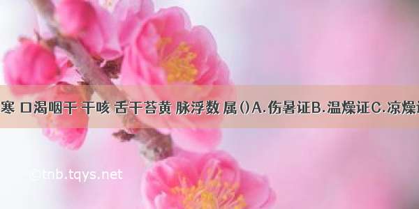 发热微恶寒 口渴咽干 干咳 舌干苔黄 脉浮数 属()A.伤暑证B.温燥证C.凉燥证D.内燥