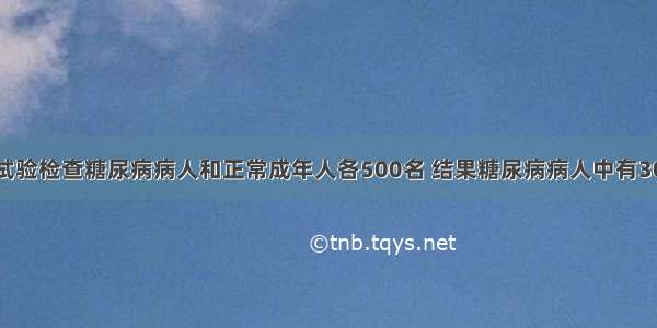 用尿糖定性试验检查糖尿病病人和正常成年人各500名 结果糖尿病病人中有300例阳性 20