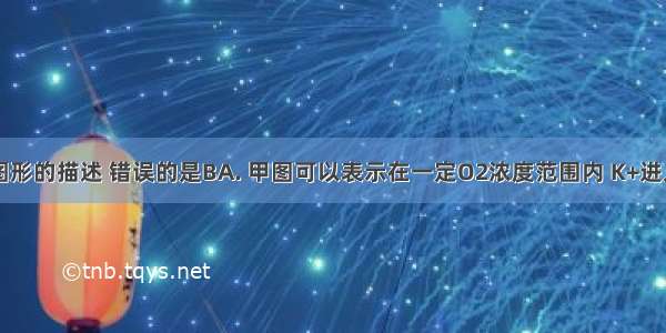 下列关于图形的描述 错误的是BA. 甲图可以表示在一定O2浓度范围内 K+进入哺乳动物