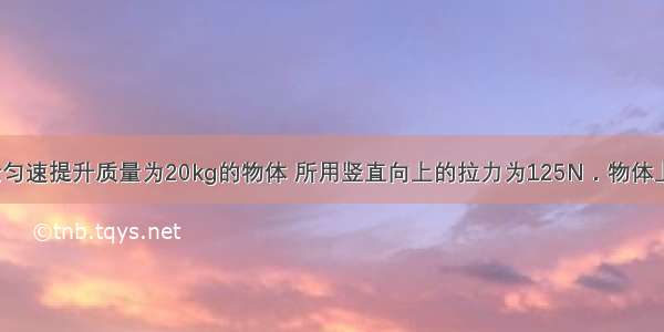 用一个动滑轮匀速提升质量为20kg的物体 所用竖直向上的拉力为125N．物体上升2m的过程