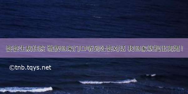 婆婆生病住院 缴费回来门口听到公婆对话 我回家就提出离婚！