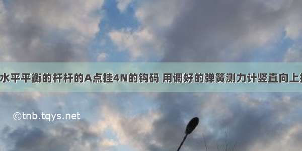 如图所示 在水平平衡的杆杆的A点挂4N的钩码 用调好的弹簧测力计竖直向上拉杠杆的B点