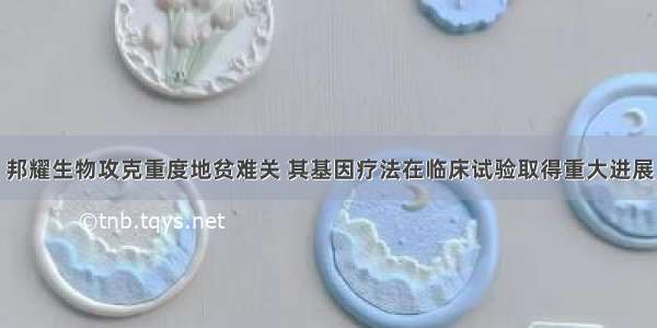 邦耀生物攻克重度地贫难关 其基因疗法在临床试验取得重大进展