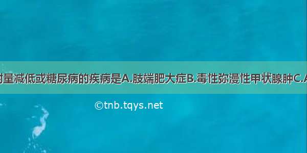 不会发生糖耐量减低或糖尿病的疾病是A.肢端肥大症B.毒性弥漫性甲状腺肿C.Addison病D.