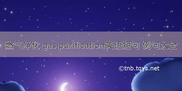 燃气净化 gas purification英语短句 例句大全