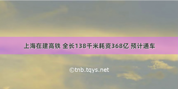 上海在建高铁 全长138千米耗资368亿 预计通车